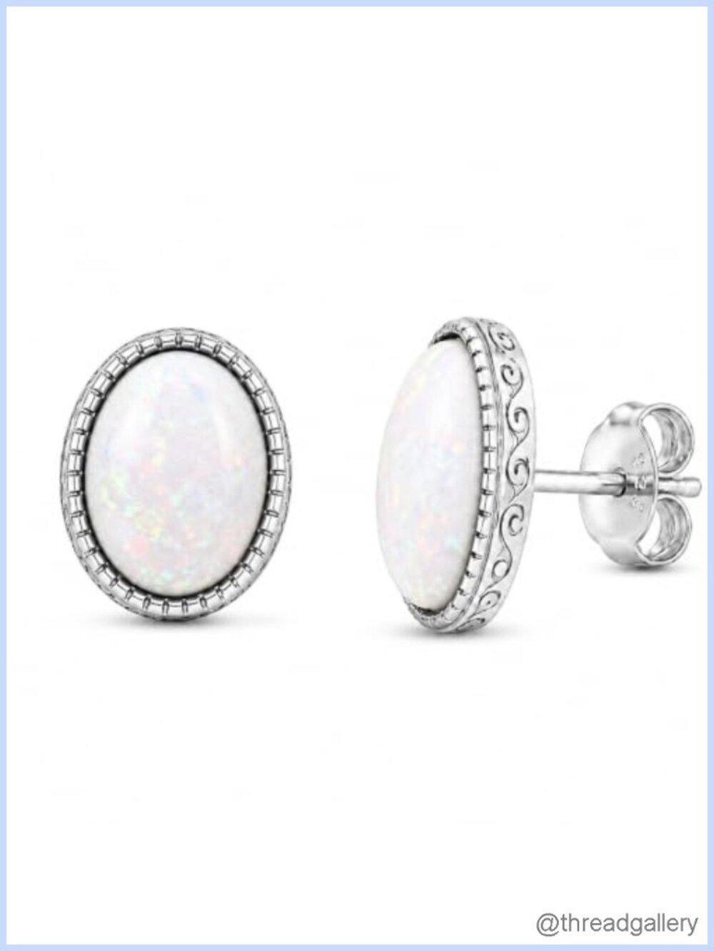 Sterling Silver Opal Stud Earrings Oval 7.5mm Push Back Boho Gift